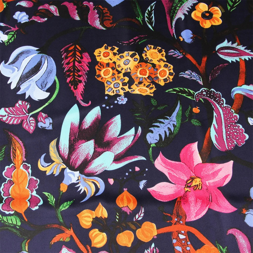 130130cm Silk Scarf y Women Large Shawls Animals Life Tree Print Stoles Square Bandana Kerchief Hijab Female Foulard 260416
