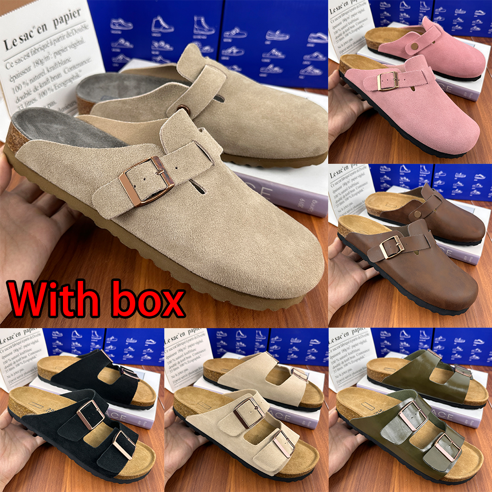 Designer Clogs Arizona Boston Sandals Clog Slippers Cork Flat High Quality Fashion Summer Genuine Leather Slides Favourite Beach Casual Shoes Women Men Size 35-45