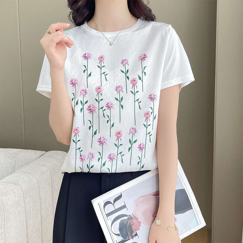 New Women's T-Shirt Smooth Satin Silky Cool Touch Soft Comfortable Fashion Casual All Match AB Patchwork Short Sleeve Tee Tops Streetwear MAKOUFE