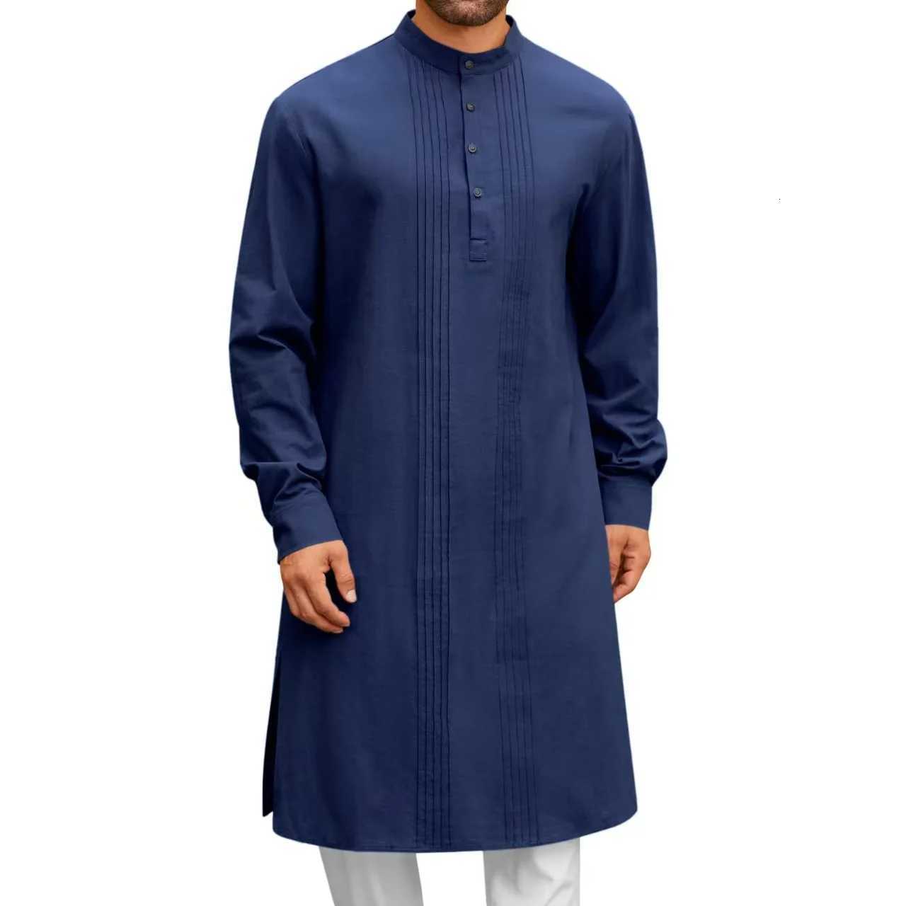 New Mens Muslim Long Sleeve Dress Clothing 00 Cotton Pullover Robes Islamic Arabian Kaftan Suit Middle East Dubai Abaya Tops W251216