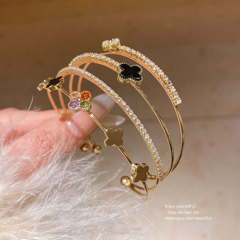 Zircon Diamond-Shaped Flower Double-Layer Open European American Light Luxury Fashion Bracelet, Elegant And Exquisite New Hand Accessory Wholesale