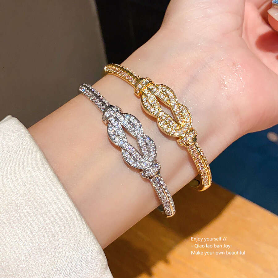 Zirconia Inlaid Knot Wrap Clasp Bracelet, Unique Simple Design, Versatile Wristband, Niche Fashion, High-End Feel Jewelry