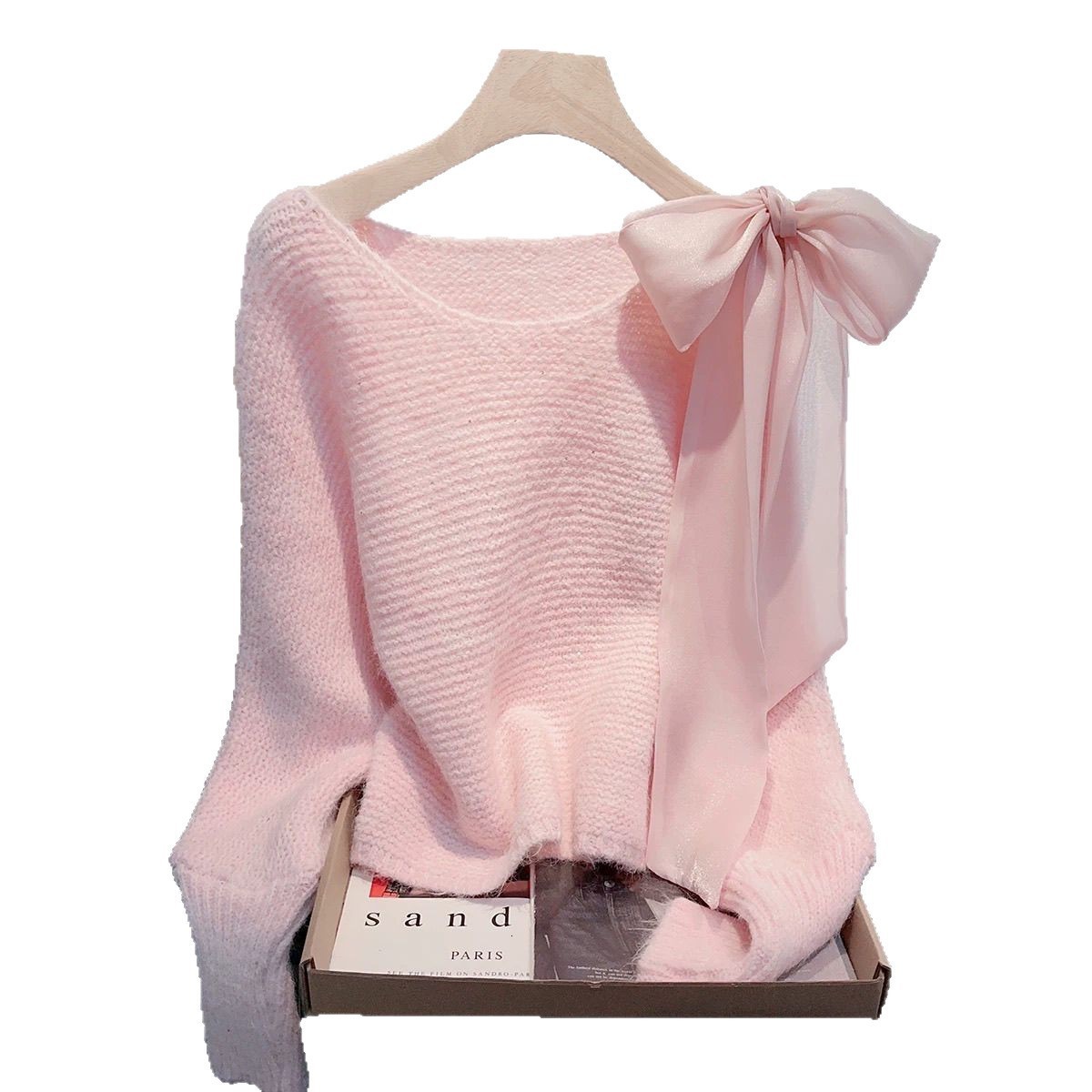 Lazy Style Sweet Bow Batwing Sleeve Sweater Autumn Winter Loose Short Cute Top for Women 260417 - view 6