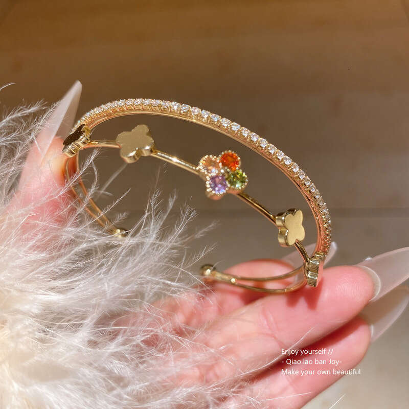 Zircon Diamond-Shaped Flower Double-Layer Open European American Light Luxury Fashion Bracelet, Elegant And Exquisite New Hand Accessory Wholesale