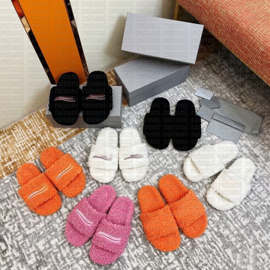 Designer Furry Slides Fur Slide Long Calf Hair Leather Slipper Men Women Black White Orange Blue Green Red Khaki Slippers Womens