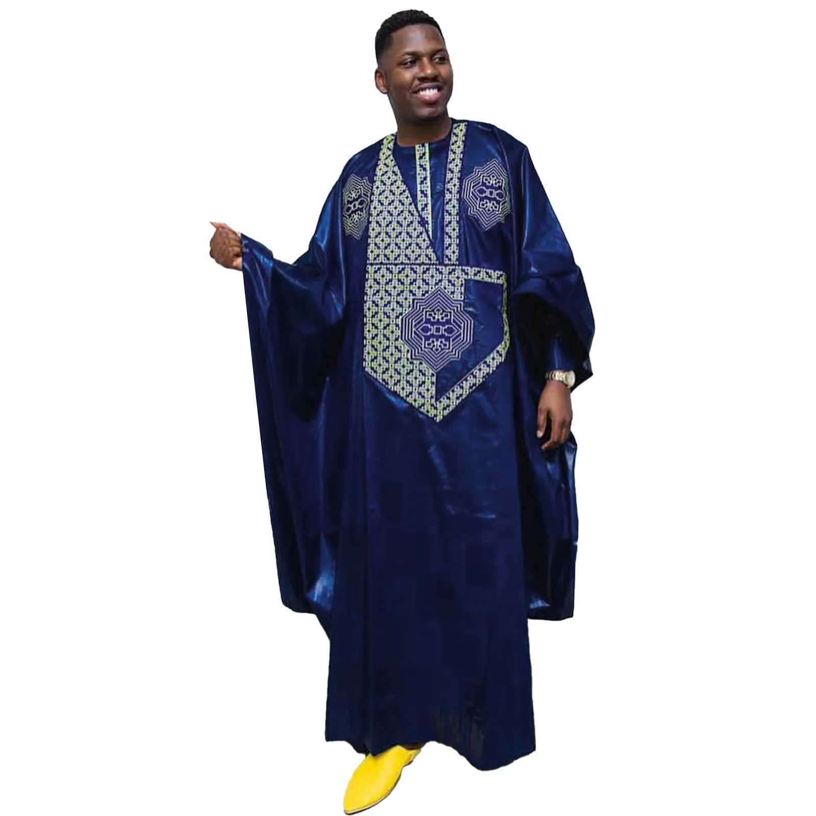 African Clothing For Men Traditional Bazin Riche Embroidery Design Top Long Sleeve 3 Piece Set W2512161