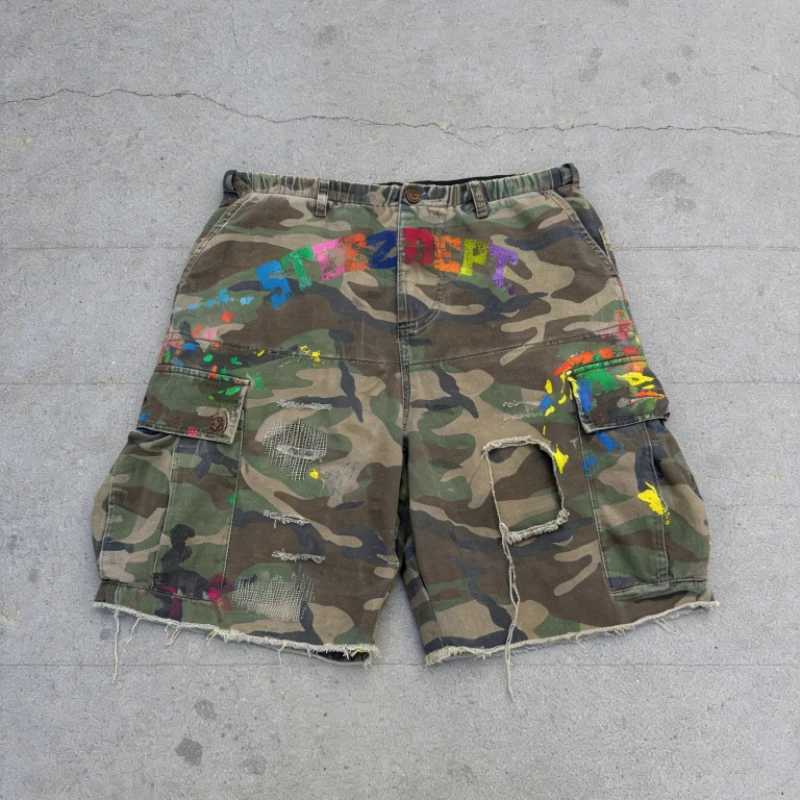 Y2K American Cargo Shorts Paint Splatter Camouflage Pattern Bottom New Trendy Retro Hip Hop Streetwear Unisex Baggy Short Pants X260417