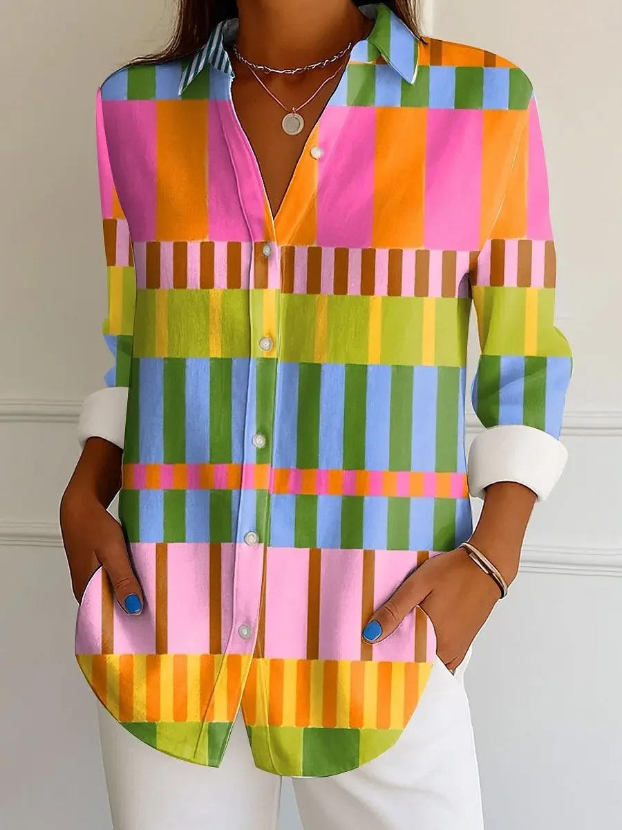 Womens Shirt Graphic Geometric Striped Fashion Tropical Daily Long Sleeve Shirts Collar Regular Tops Buttons Print Autumn 260416 - view 4