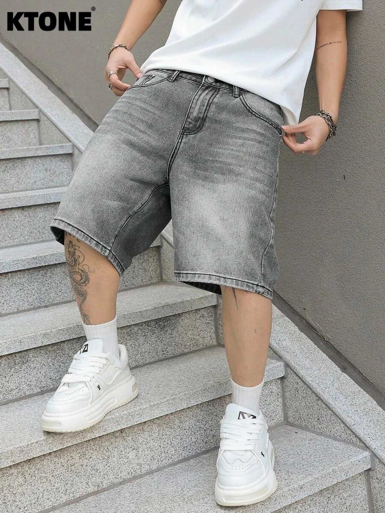 Men loose fit casual denim jorts lightweight solid color design non stretch comfortable daily wear gray black light color shorts X260417