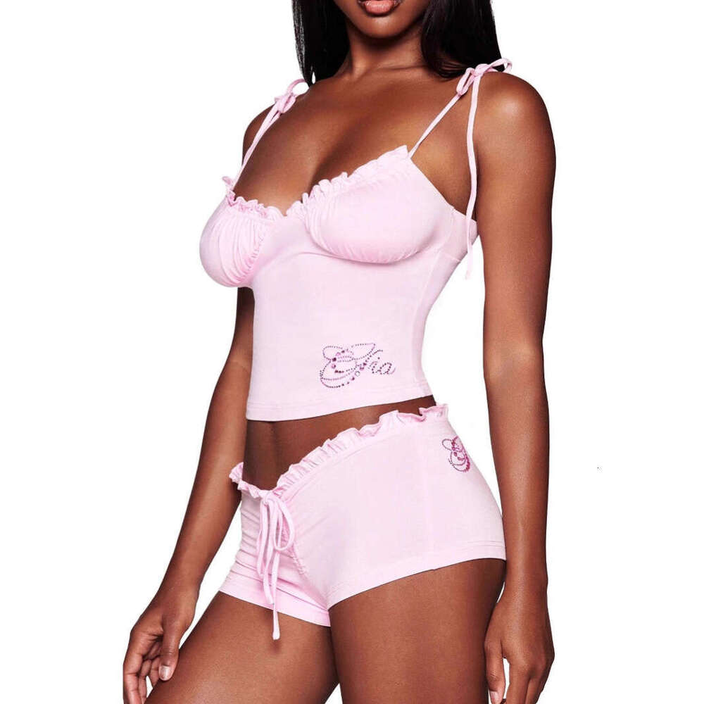 Women's Designer Tracksuit Suspender Shorts Two-piece Sexy Pink Suit for Sports Swimming Yoga Daily Dating Wear 2026 New Women's Wear