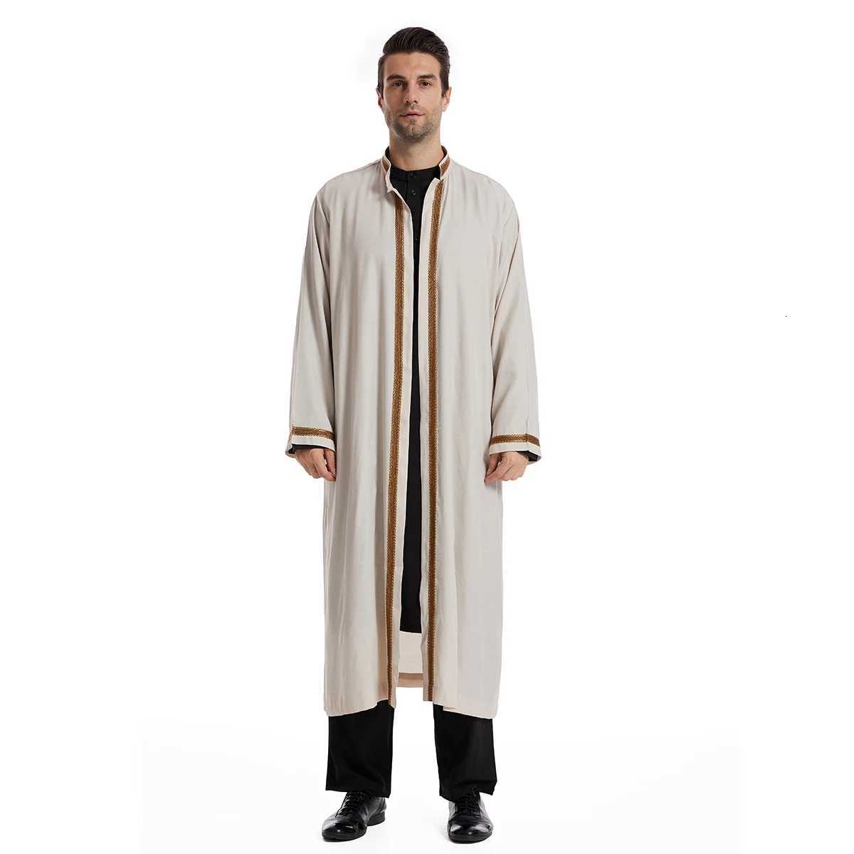 TH830 Mens Muslim Middle Eastern Men Long Sleeves Embroidery Cardigan Robe Jubba Thobe W251216