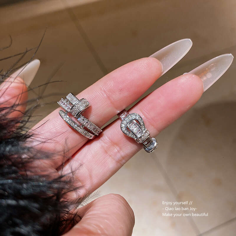 Double Layer Geometric Rectangle Open Light Luxury Cold Style Index Finger Ring Fashion Niche Design Sense Jewelry Wholesale