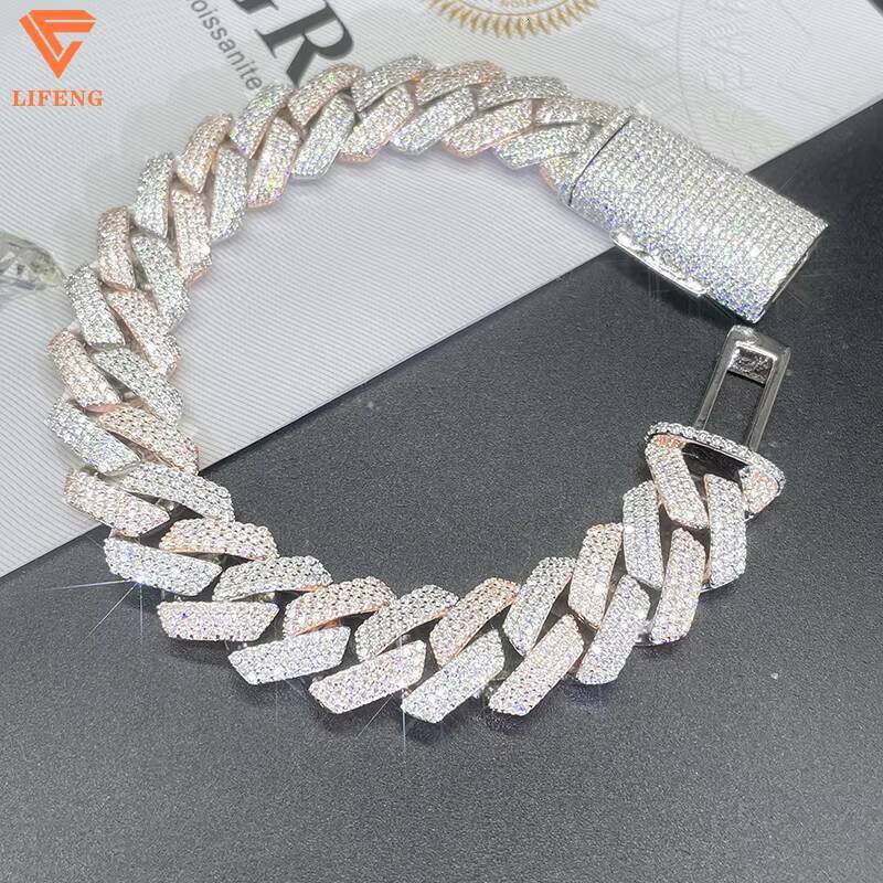 Classic Hiphop 925 Sterling Silver 12mm Two Tone Cuban Bracelet VVS Moissanite Iced Out Miami Cuban Chain Bracelet for Men