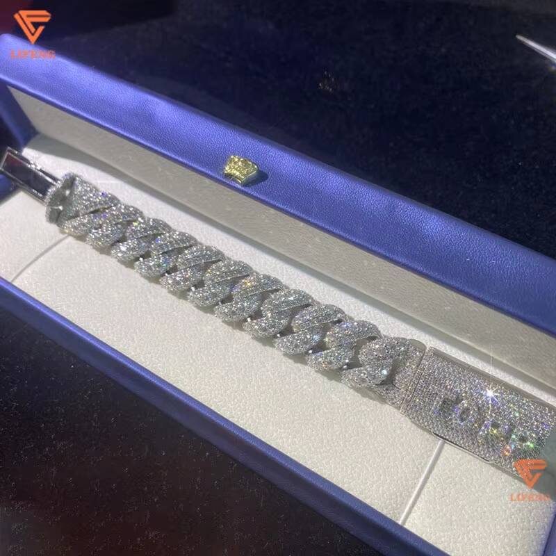 Diamond Cuban Link Chain Moissanite Bracelet Gold Plated 925 Sterling Silver Fashion Jewelry for Men Women Passes Diamond Test