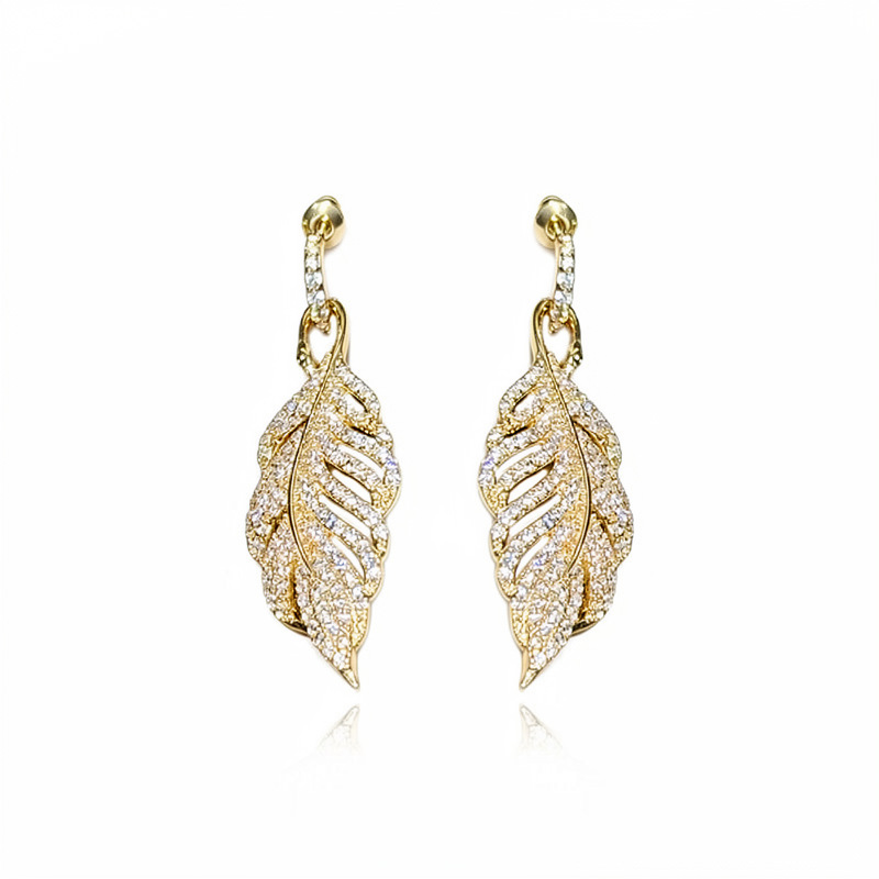 Vintage Luxurious Feather with Diamonds, New Artistic Exaggerated Vivid Exquisite Metal Texture Earrings - view 6