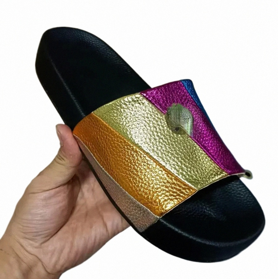gegiers Slides Womens Designer Kurts Slipper Sandals Sliper London Flip Flops Slippers Full Grain Textured Rubber Flats Beach Shoes 36 Y4CX#