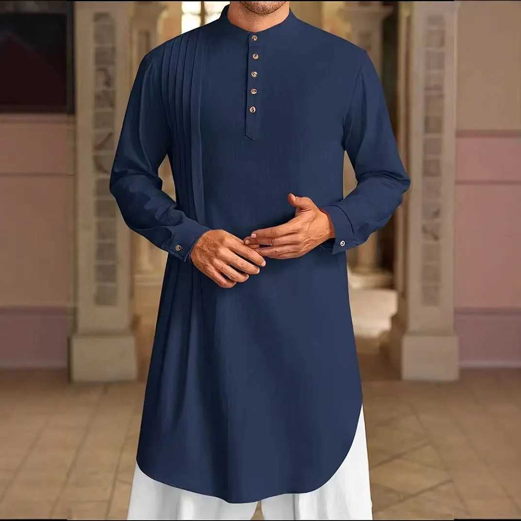 Mens Muslim Dress Long-sleeved Clothing 00 Cotton Pullover Kaftan Robe Men Jubba Thobe Pakistan Saudi Arab Caftan Islamic Top W251216