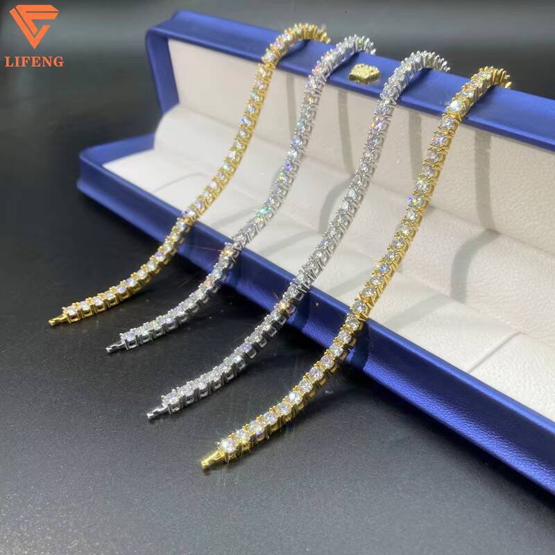 Fine Jewelry Made of 925 Sterling Silver Hip Hop 4MM Iced Out VVS Moissanite Diamond Bracelet Tennis Chain for Men Women