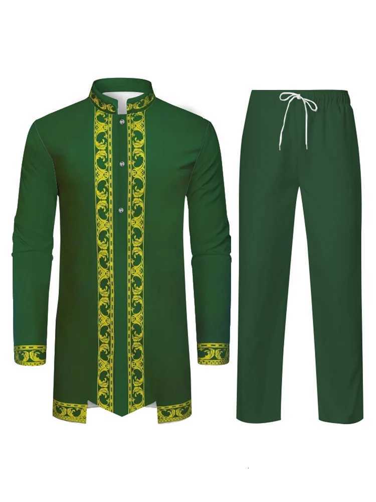 Middle East Traditional Culture Muslim Robe Arab Mens Traditional Clothing 3D Technology Printed Pattern Two Piece Set Clothing W251216