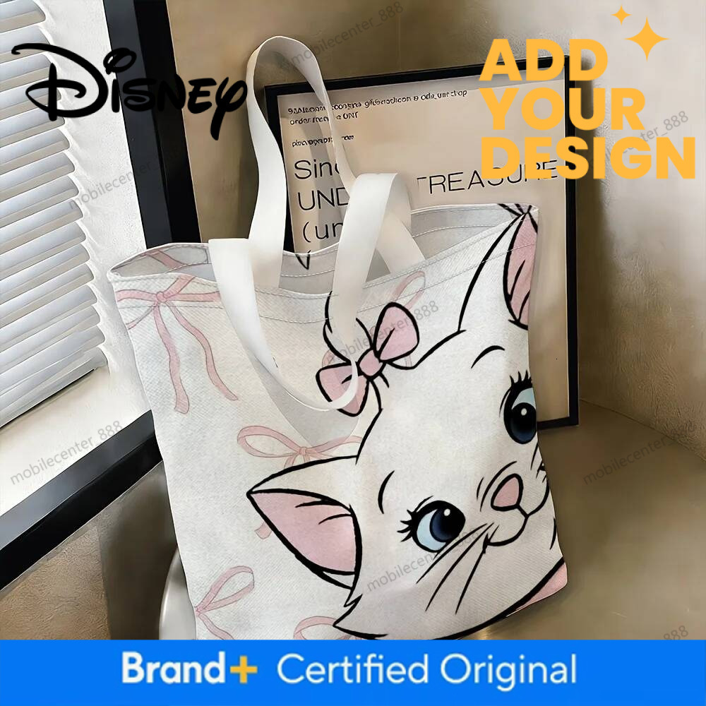 Designer Disney 1Pc Marie Pink Bow All-Over Print Tote Bag, Reusable Shopping Bag, Suitable For Daily Use, Travel, A Sweet Gift For Disney Fans. Luxur