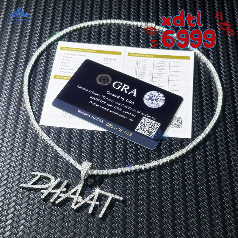 Latest Style VVS Moissanite Custom Chain Pendant Hip Hop Jewelry Lab Create Diamond Name Letter Pendant