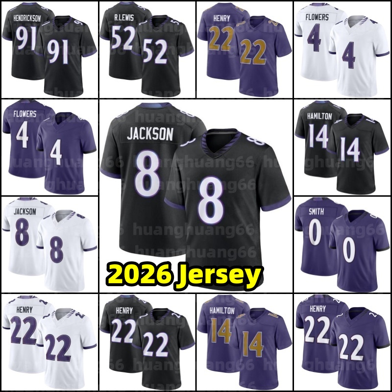 Lamar Jackson Derrick Henry Football Jersey Trey Hendrickson Malaki Starks DeAndre Hopkins Zay Flowers Marlon Humphrey Kyle Hamilton Smith Nate Wiggins Walker
