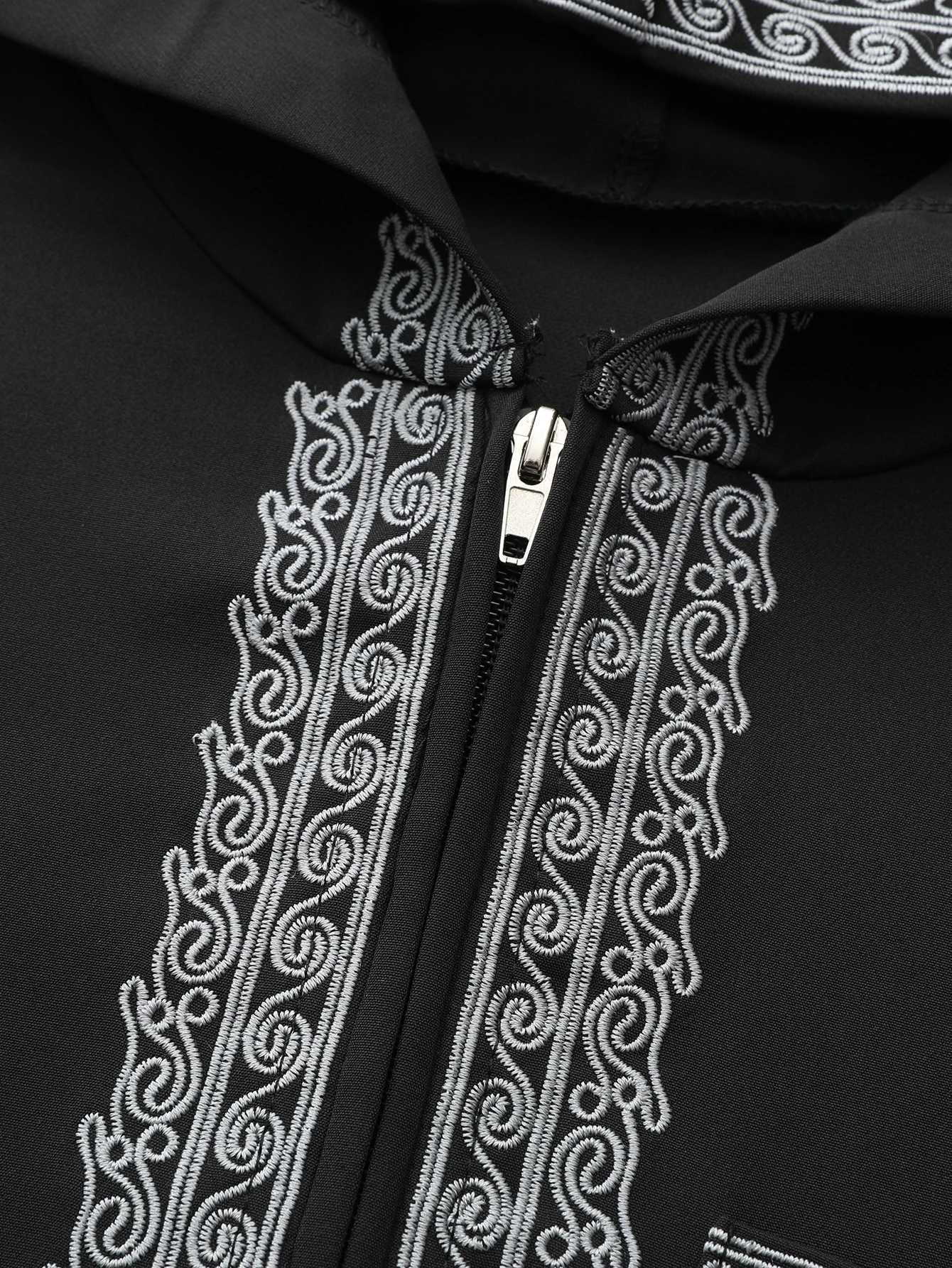 New Moroccan thobe long-sleeved embroidered hood design Muslim man abaya Islamic loose man W251216