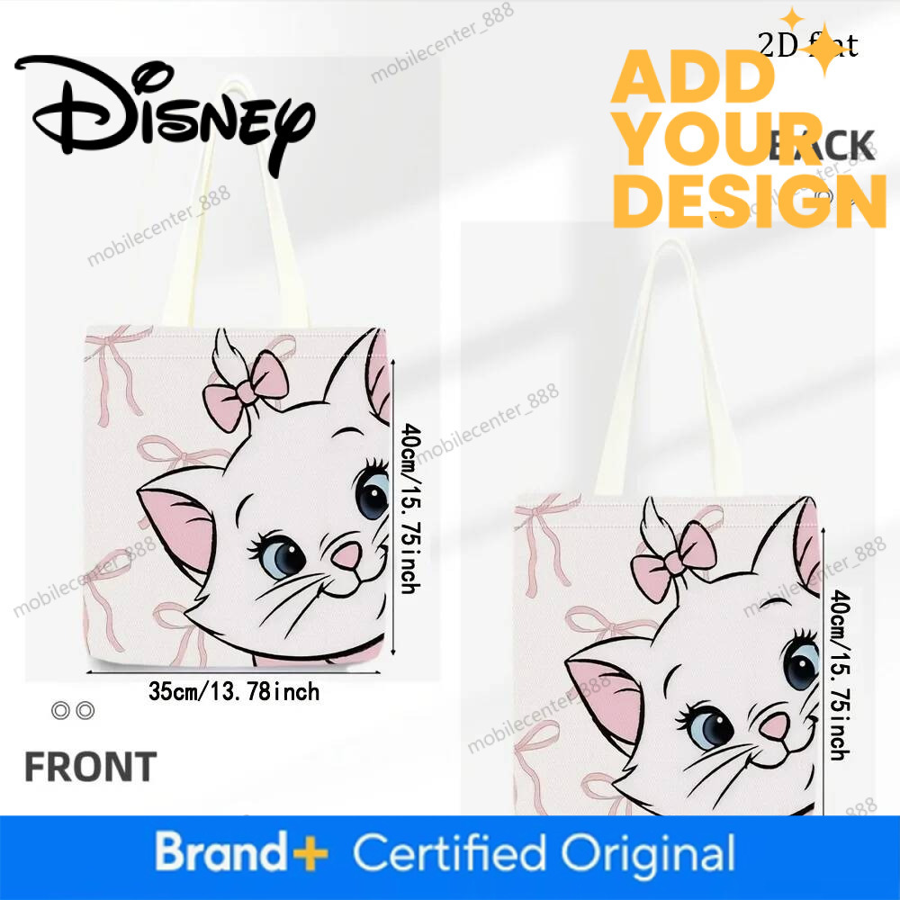 Designer Disney 1Pc Marie Pink Bow All-Over Print Tote Bag, Reusable Shopping Bag, Suitable For Daily Use, Travel, A Sweet Gift For Disney Fans. Luxur