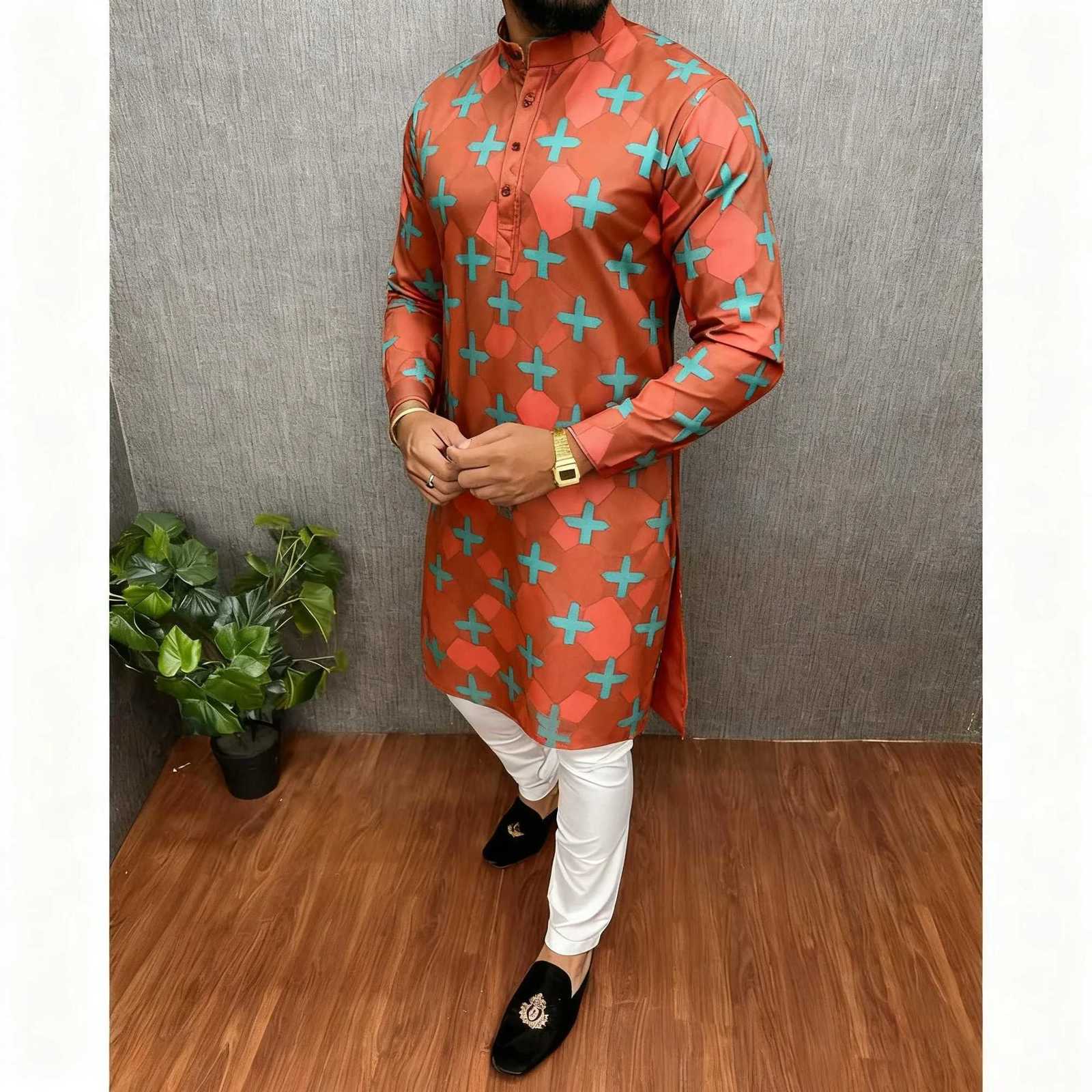 National Style Men Digital Printed Kurta Vardha Regular Mandarin Long Suitable Gandoura Homme Marocaine Khamiis Muslim Men W251216