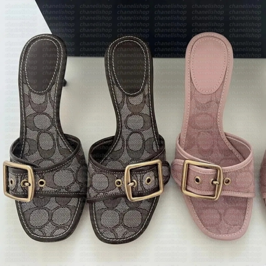 Designer Margot Sandals Women Kitten Heels C Beach Summer Luxury Denim Heel High Leather Slippers Fall Pumps Cute Lady Low Heeled Size 35-42