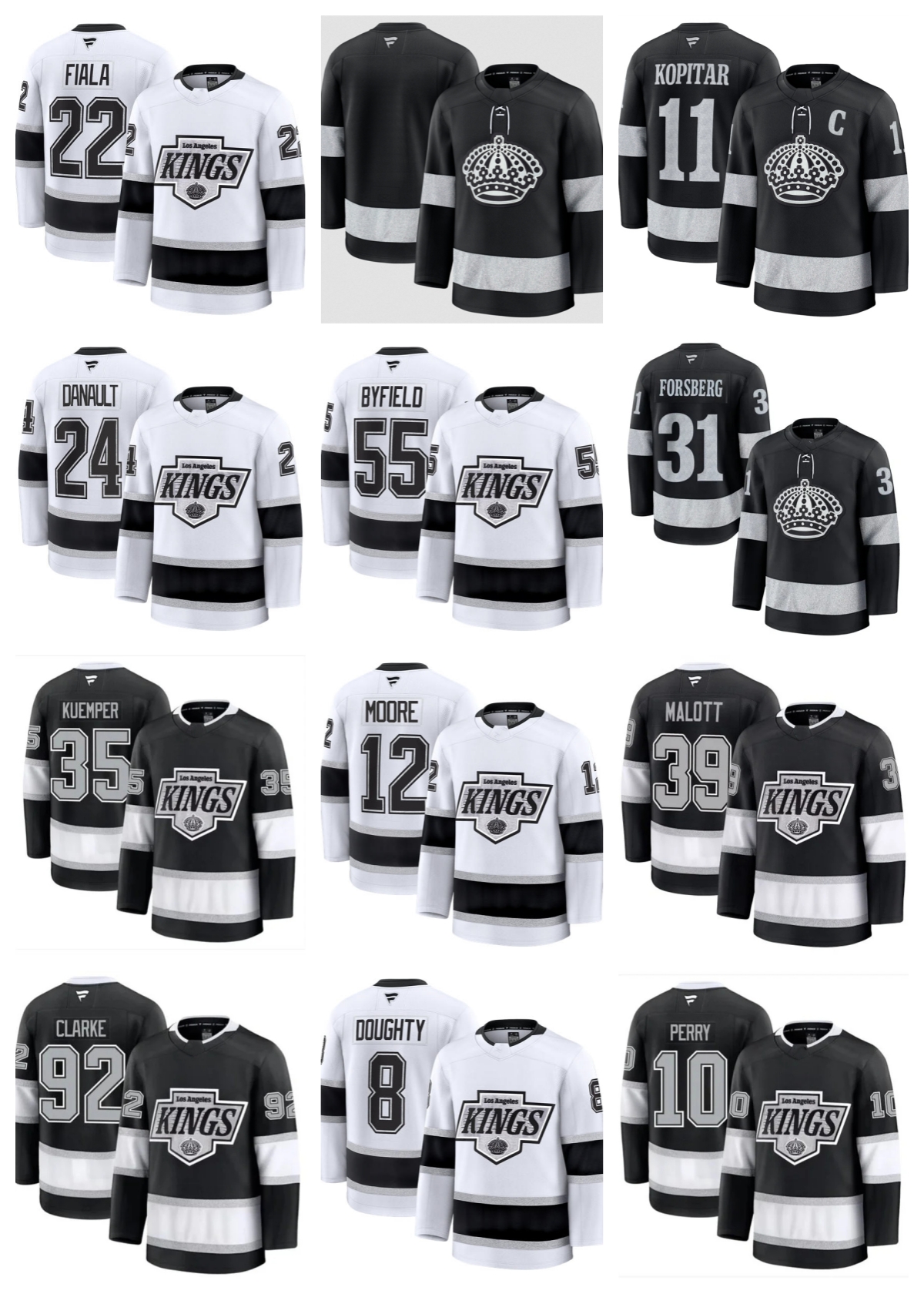 Los Angeles''Kings''Anton Forsberg Brandt Clarke Wayne Gretzky Kevin Fiala Anze Kopitar Drew Doughty Adrian Kempe Quinton Byfield Home Premium Hockey Jersey