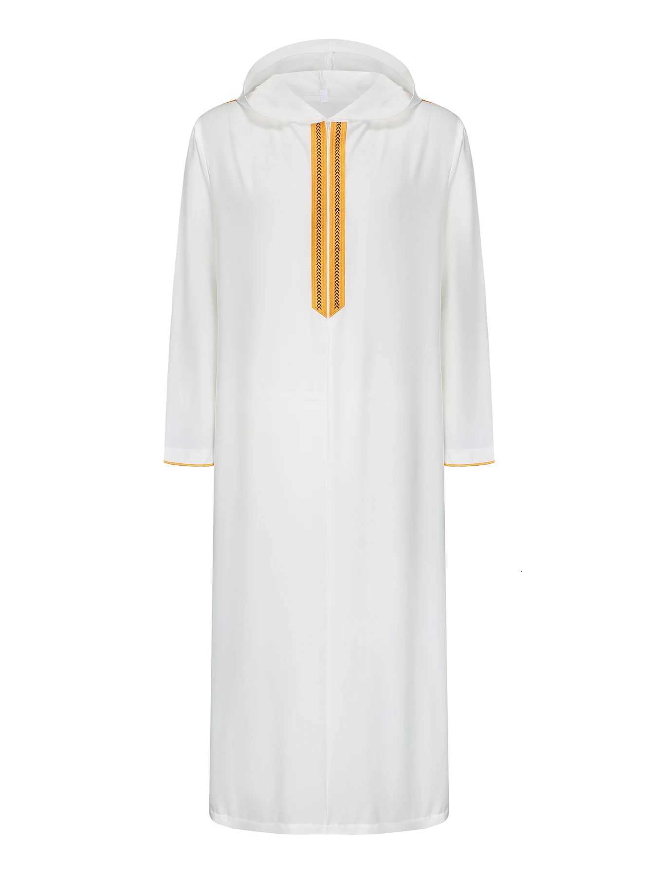 Muslim mens white long-sleeved embroidered robe Moroccan headscarf Saudi Arabian Islamic mens prayer kasaya W251216