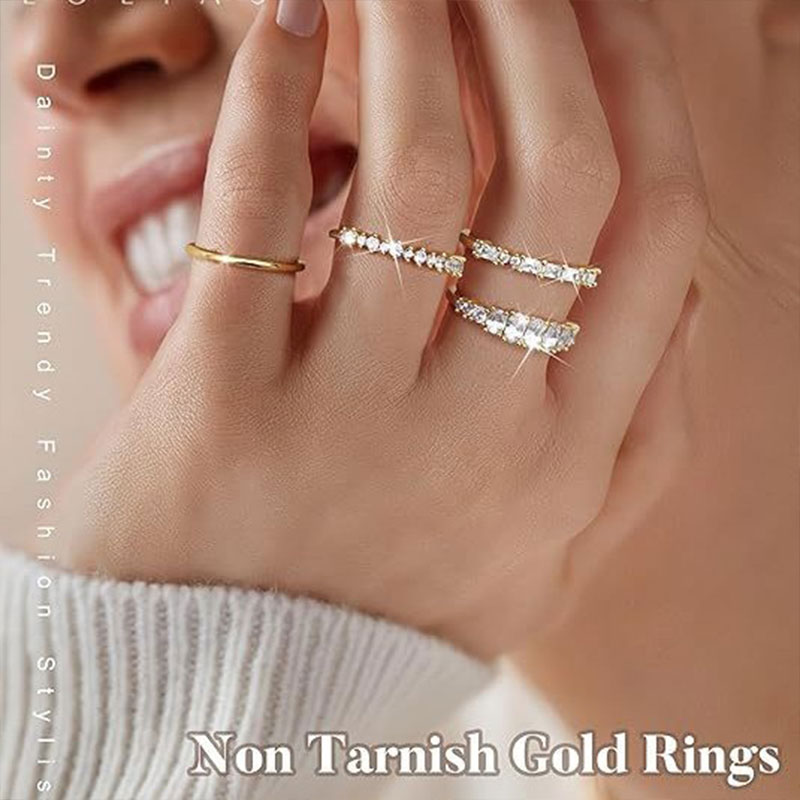 Jewelry Ring Plated Stackable Non Tarnish Dainty Wedding Bands Gold Ring Stack Set for Women Trendy Minimalist Cubic Zirconia Statement Engagement Pro