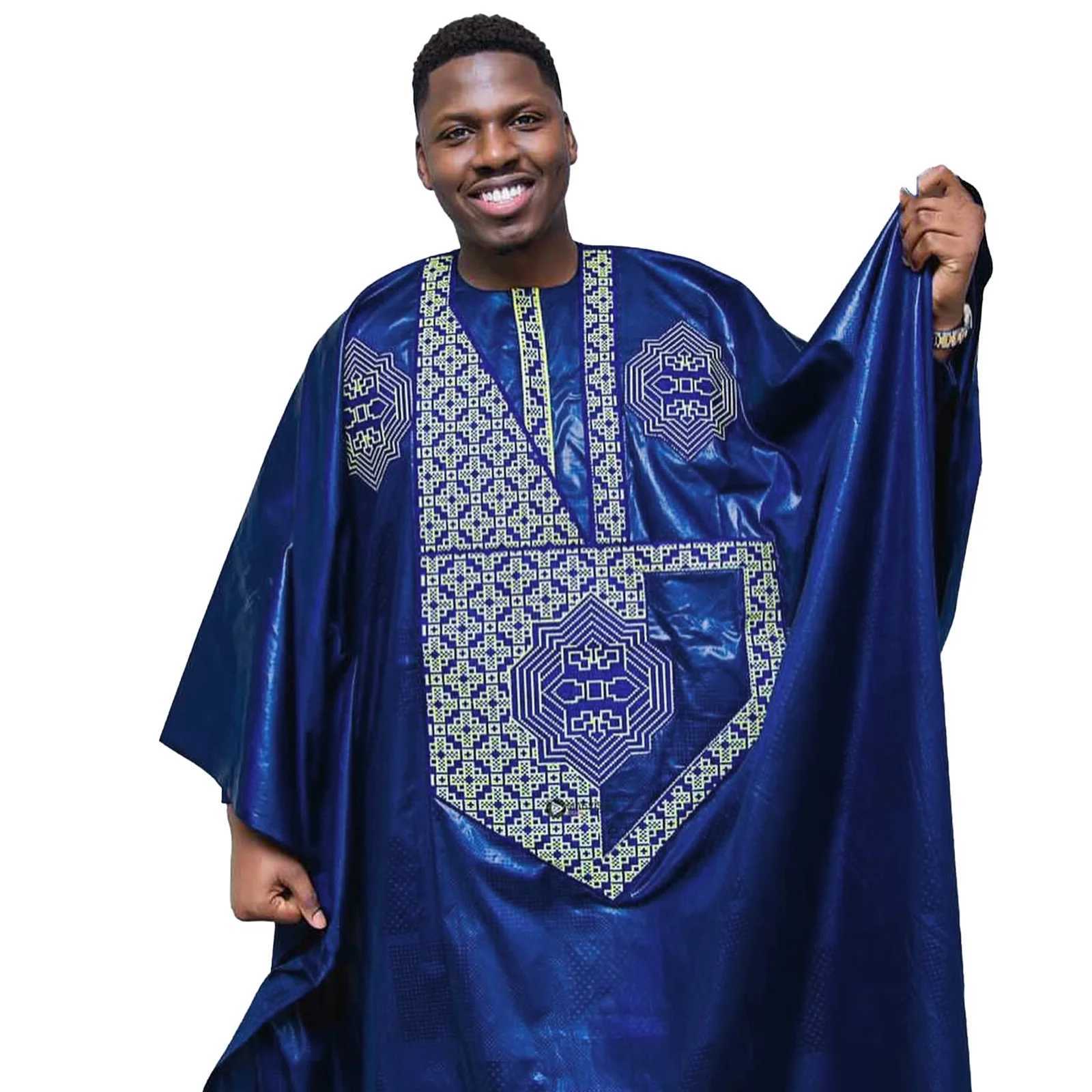 African Clothing For Men Traditional Bazin Riche Embroidery Design Top Long Sleeve 3 Piece Set W2512161