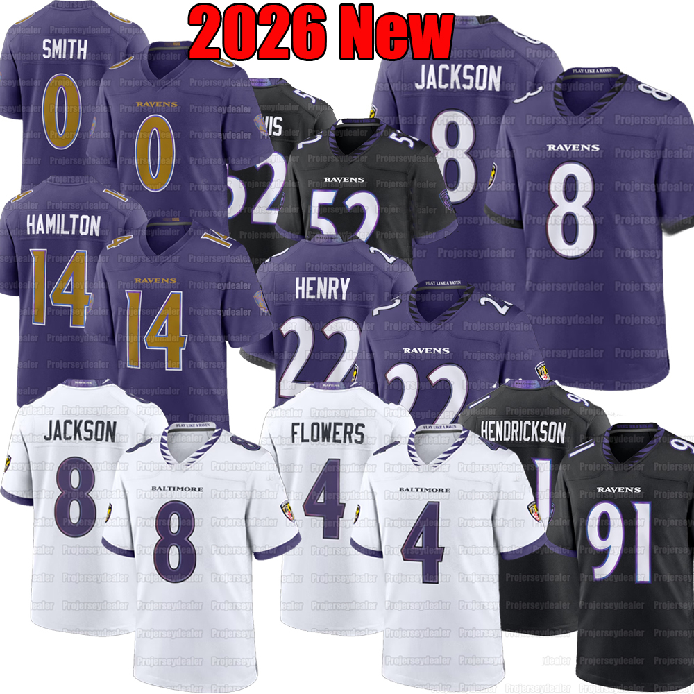 8 Lamar Jackson Raven 2026 Football Jersey Zay Flowers Derrick Henry Trey Hendrickson Malaki Starks Andrews Hamilton Roquan Smith Wiggins Green Lewis