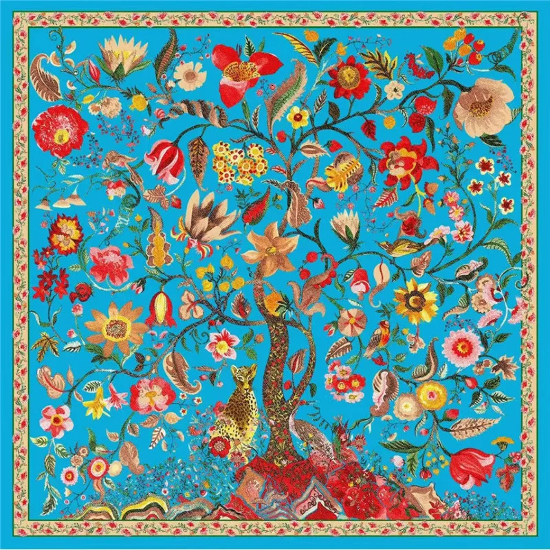 130130cm Silk Scarf y Women Large Shawls Animals Life Tree Print Stoles Square Bandana Kerchief Hijab Female Foulard 260416
