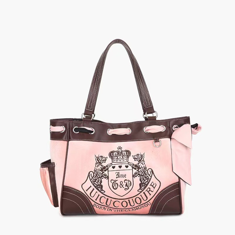 Ins Popular Letter Embroidery Velvet Tote Bag American Retro Style Large Capacity Soft Velour Handbag Shoulder Bag for Women Daily Commute Travel Shop