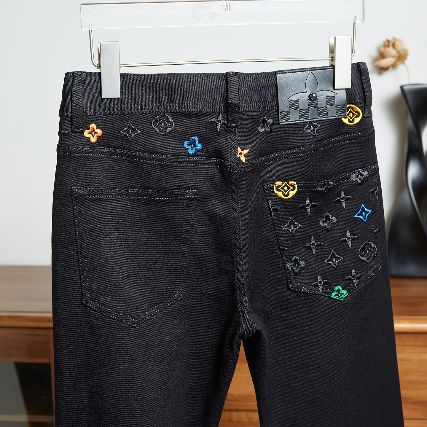 Designer Jeans Men's Pure Black Thick-fabric Tight-fitting Jeans With A Slim Design Straight Silhouette Trendy Brand Multi-functional Casual Pant