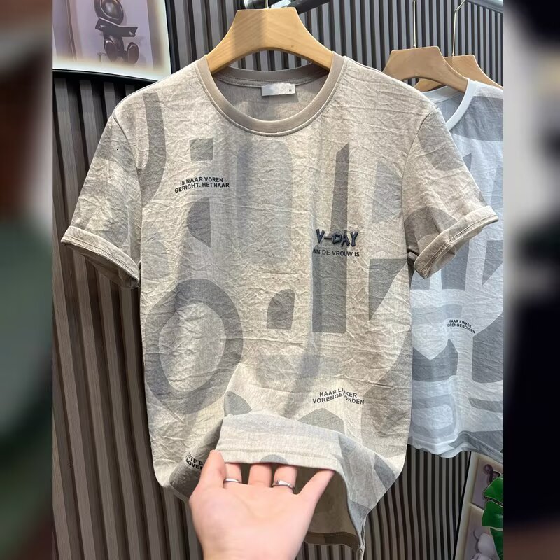 Trendy Minimalist Printed Designer T-shirt Luxury Fashion Summer Loose Five Quarter Sleeve Men's T-shirt 2026 New Outdoor Street Essential Youth Basic Sports Top