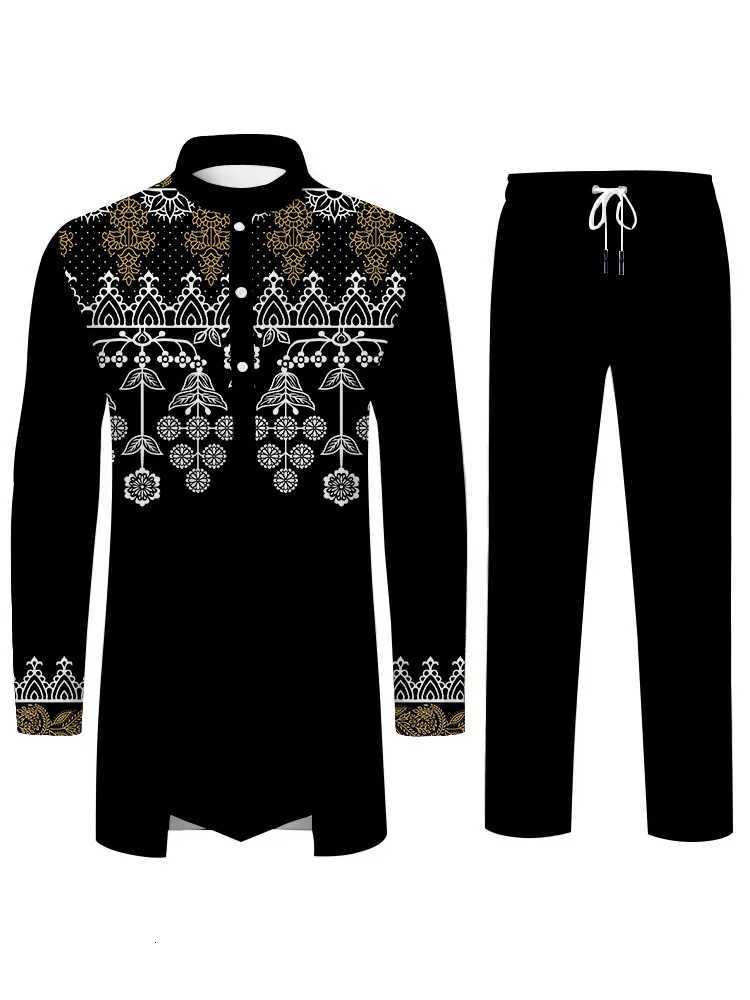 Muslim Culture Mens Fashion Casual Suit Elegant 3D Printed Pattern Middle East Islamic Dress Loose Breathable Clothing W251216