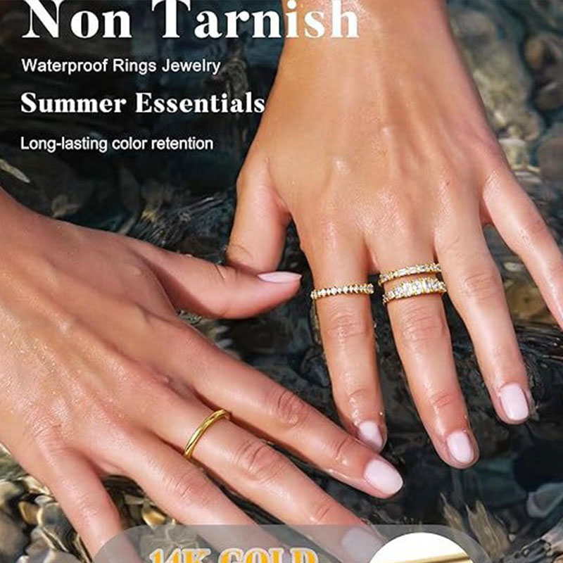 Jewelry Ring Plated Stackable Non Tarnish Dainty Wedding Bands Gold Ring Stack Set for Women Trendy Minimalist Cubic Zirconia Statement Engagement Pro