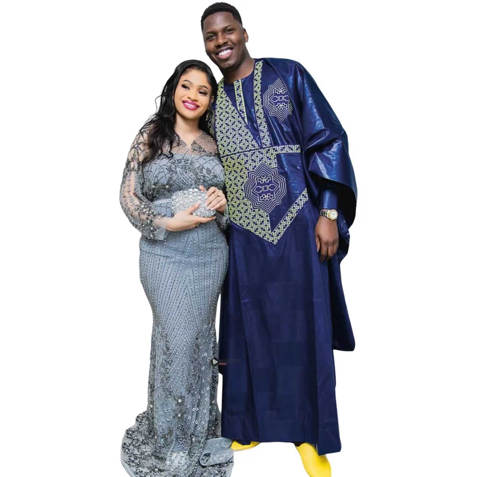 African Clothing For Men Traditional Bazin Riche Embroidery Design Top Long Sleeve 3 Piece Set W2512161