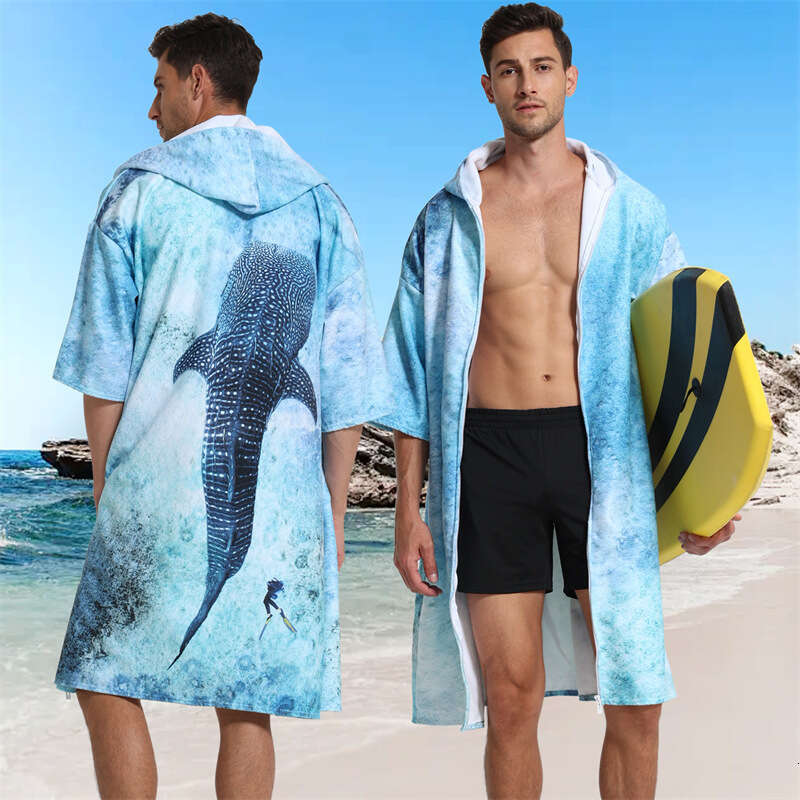 Zipper Hooded Cape Bath Towel Microfiber Surf Poncho Wearable Bathrobe Swimming Beach Towel Quick Dry Absorbent MAKOUFEI