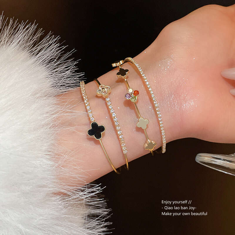 Zircon Diamond-Shaped Flower Double-Layer Open European American Light Luxury Fashion Bracelet, Elegant And Exquisite New Hand Accessory Wholesale