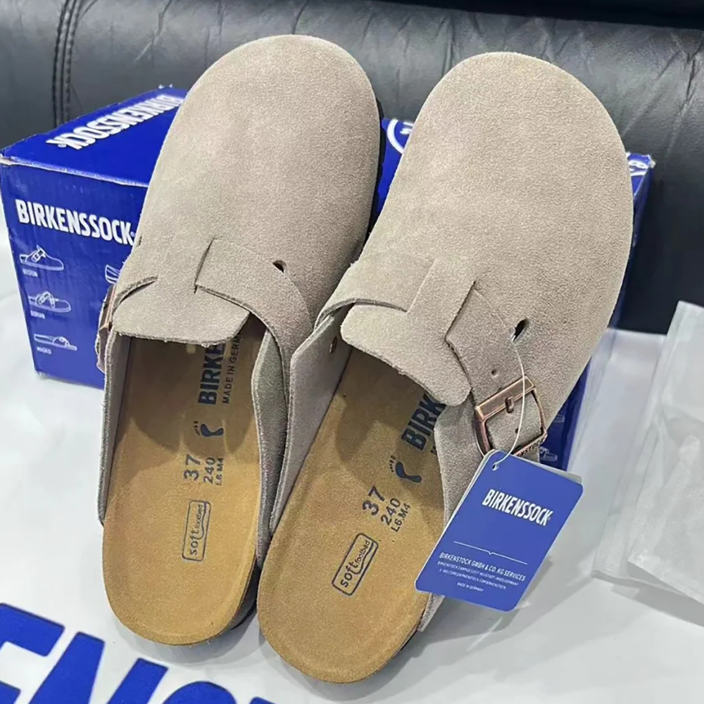 Designer Clogs Arizona Slippers Boston Sandals Clog Cork Flat High Quality Fashion Summer Genuine Leather Slides Favourite Beach Casual Shoes Women Men Size 35-45 02