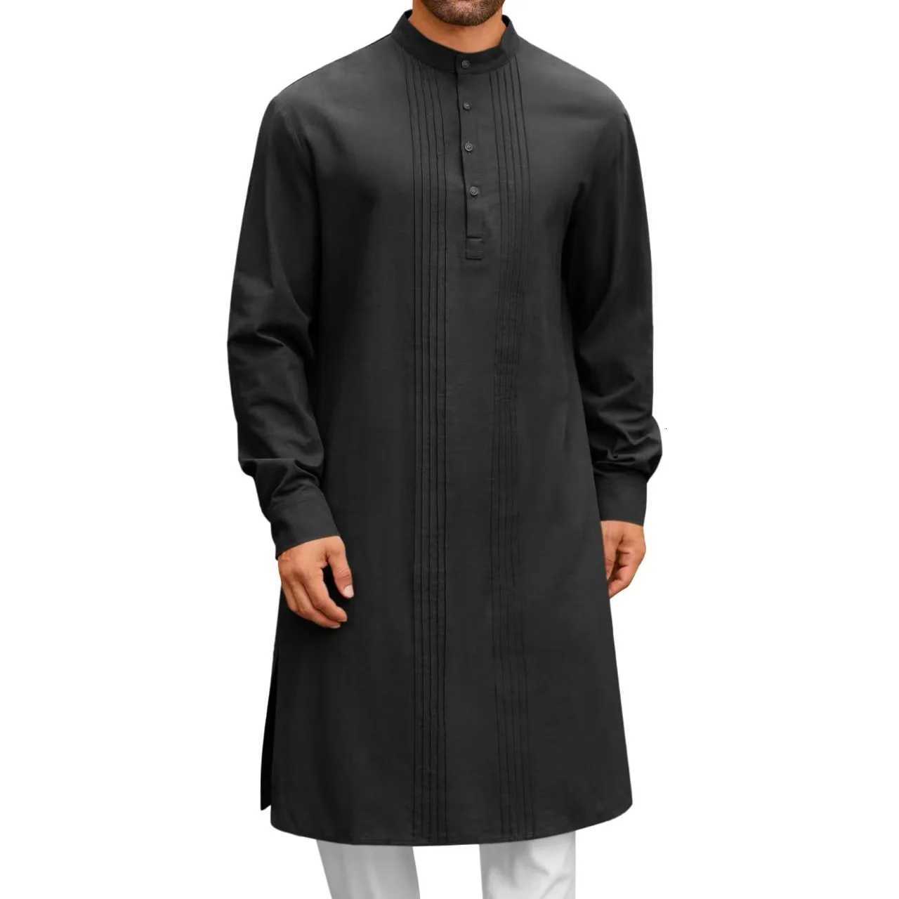 New Mens Muslim Long Sleeve Dress Clothing 00 Cotton Pullover Robes Islamic Arabian Kaftan Suit Middle East Dubai Abaya Tops W251216