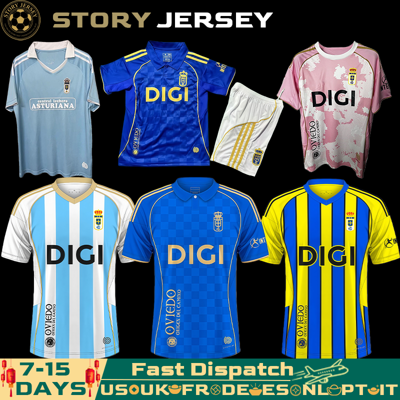 Real Oviedo 2025 2026 Soccer Jerseys HASSAN CARMO LOPEZ CHAIRA 25 26 Football Shirts DENDONCKER REINA EJARIA COLOMBATTO Man Kids Kit Uniform
