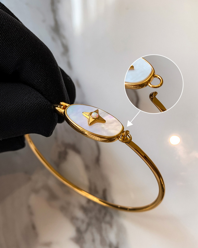 18k real gold plated oval mother-of-pearl star fashionable elegant metal style bracelet, light luxury and high-end feel jewelry - view 6