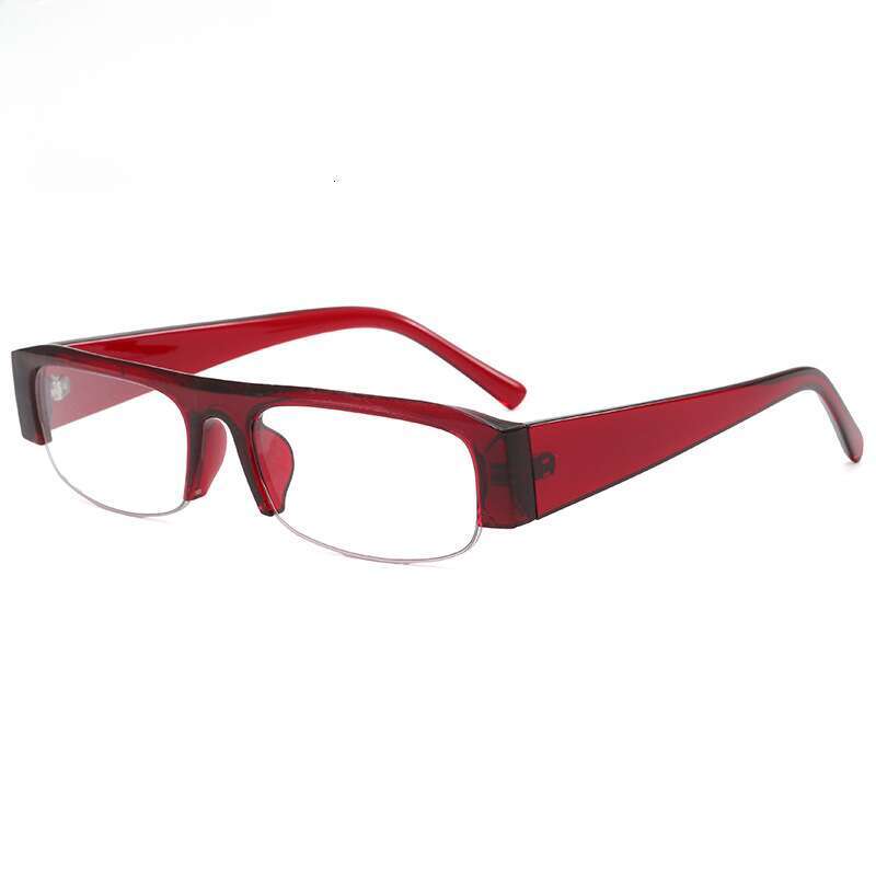 Designer Square Half-Frame Glasses Women Vintage Small Narrow Thick Temple Non-Prescription Eyewear