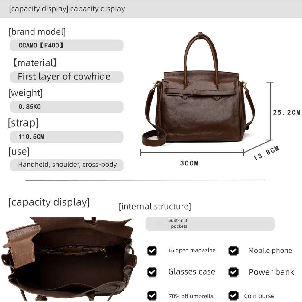 2026 New Women Large Capacity Cowhide Leather Handbag Luxury Niche High End Top Handle Bag All Season Ladies Shoulder Bag Fashion Purse SENYY